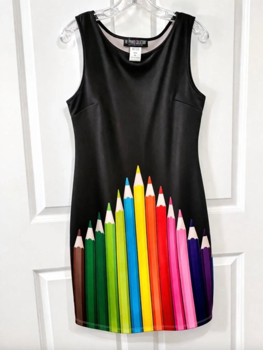 Pyramid Collection Colored Pencil Rainbow Print Dress Art Teacher Vintage Retro - Picture 3 of 5